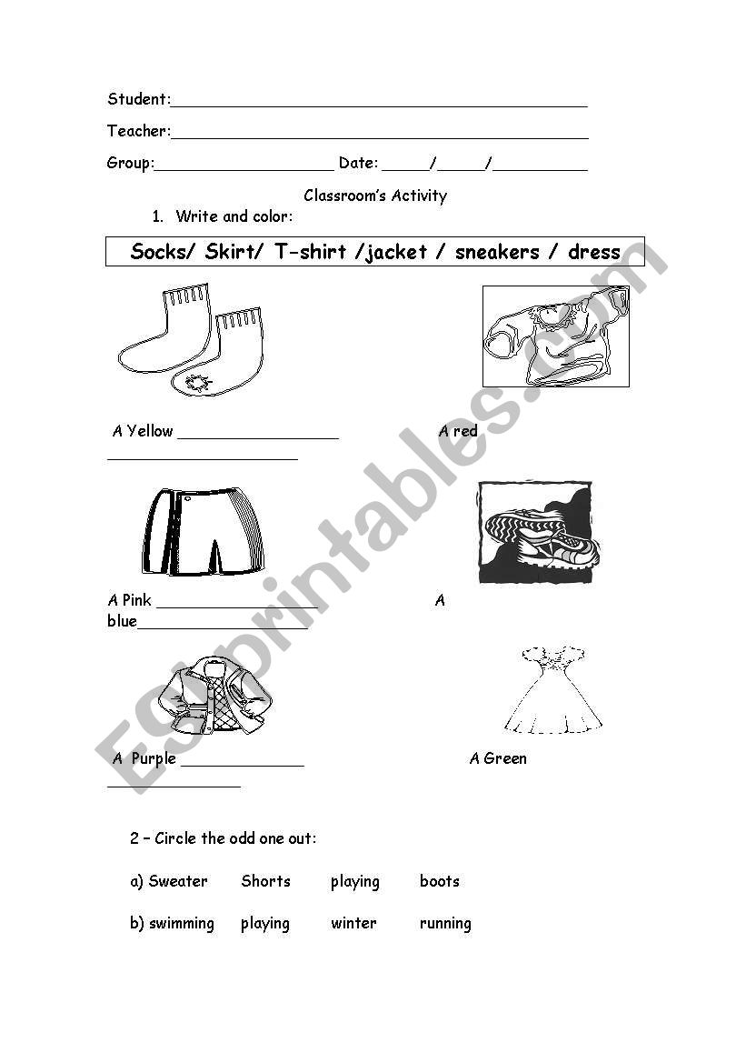 Clothes`s activity worksheet